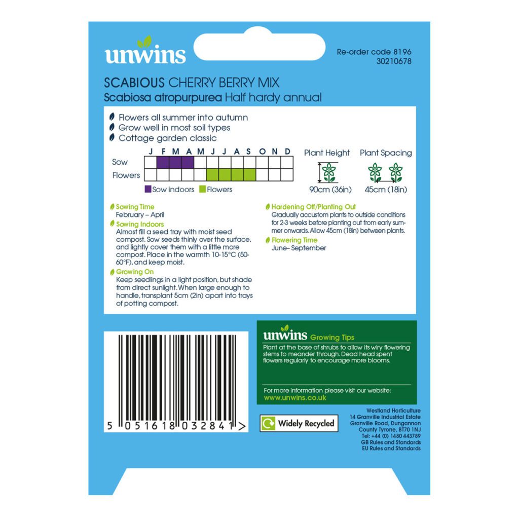 Unwins Scabious Cherry Berry Mix Seeds 5051618032841 2